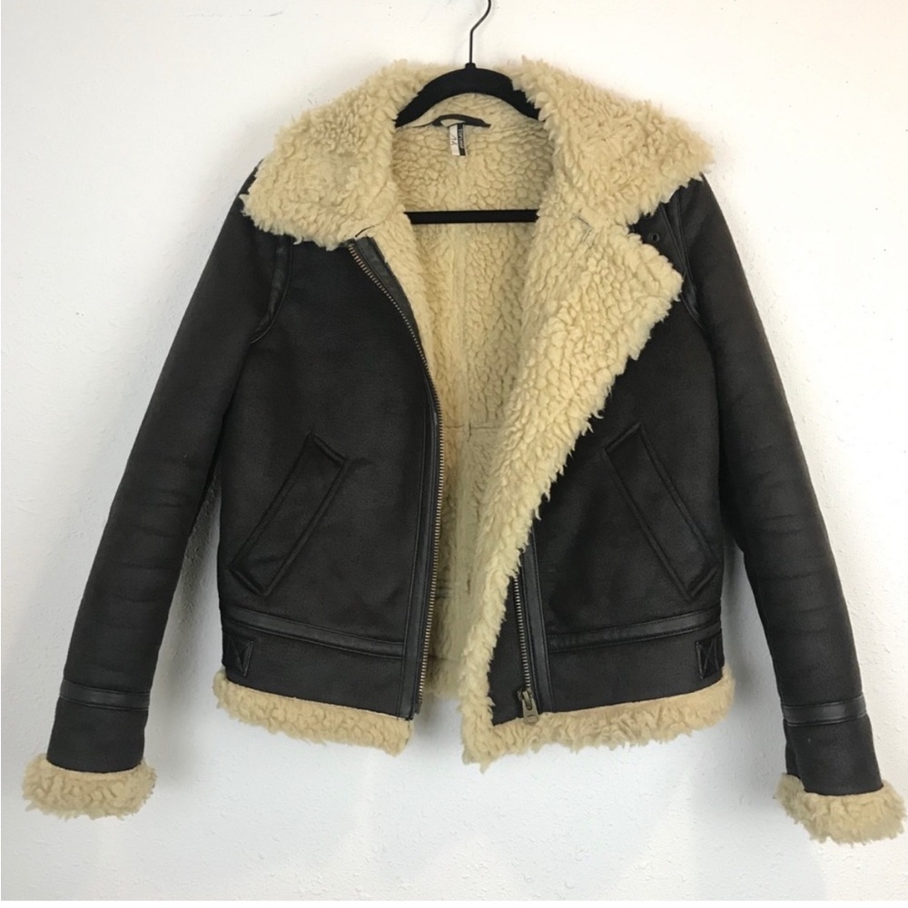 Topshop Faux Suede Sherpa Lined Aviator Jacket 4